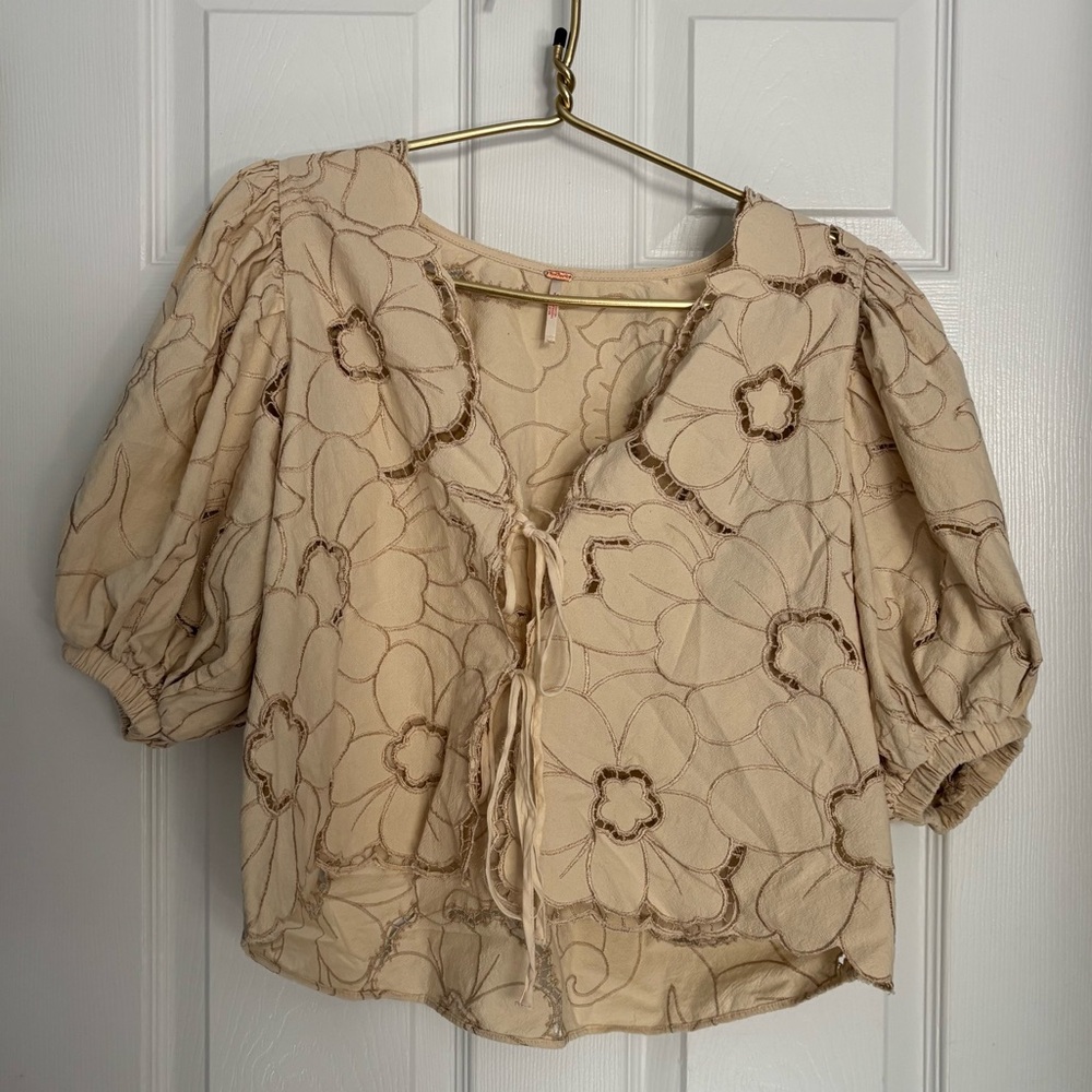 Free People Floral Embroidered June Top in Ecru